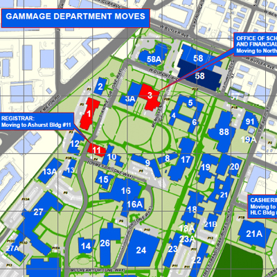 Map of campus for Gammage relocation