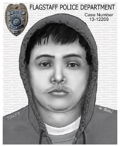Crime alert with composite sketch of suspect.