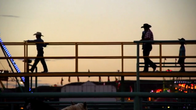 Still shot from a rodeo documentary.