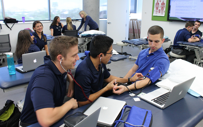 physical therapy students in lab