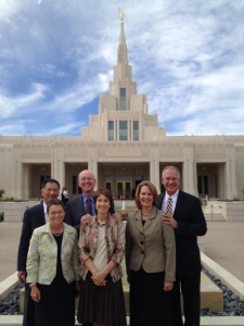 President Rita Cheng in front of the new LDS temple