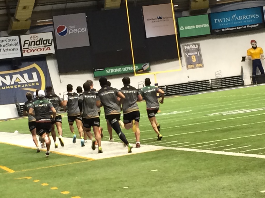 Rabbitohs run the outside of the skydome field