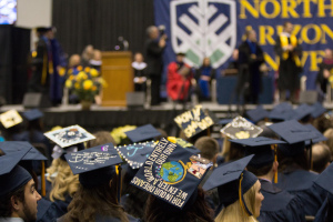 Decorated graduation caps in the skydome