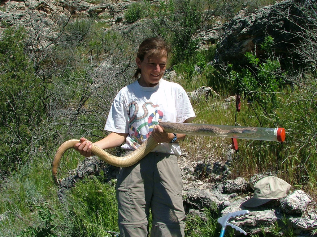 Erika Nowak holds a rattlesnake