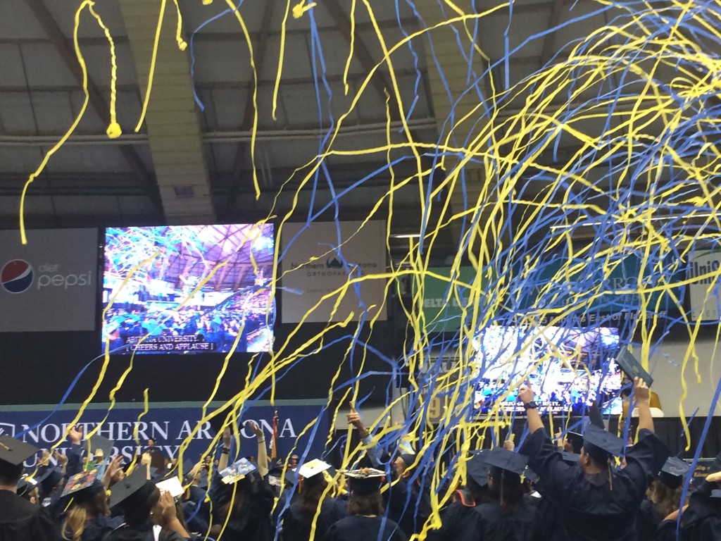 Fall 2014 Commencement streamers in the air