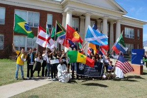International Week students and flags at Blome