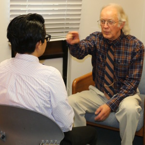Larry Stevens demonstrates eye movement therapy