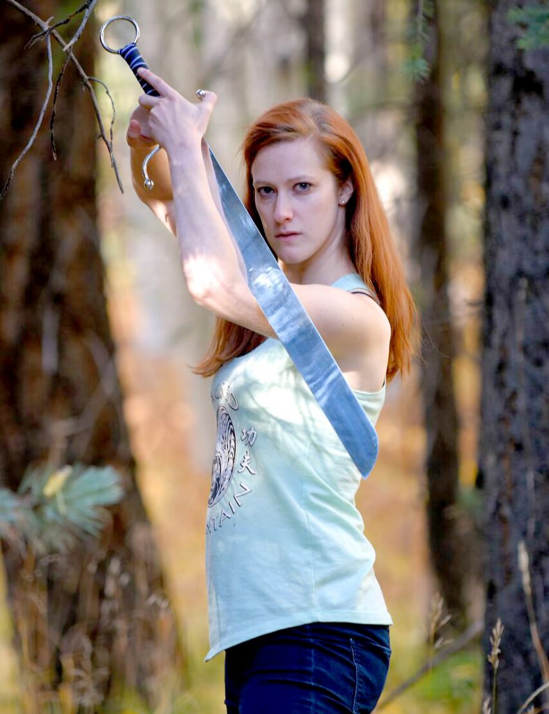 McDowell poses with her Chinese Broadsword.