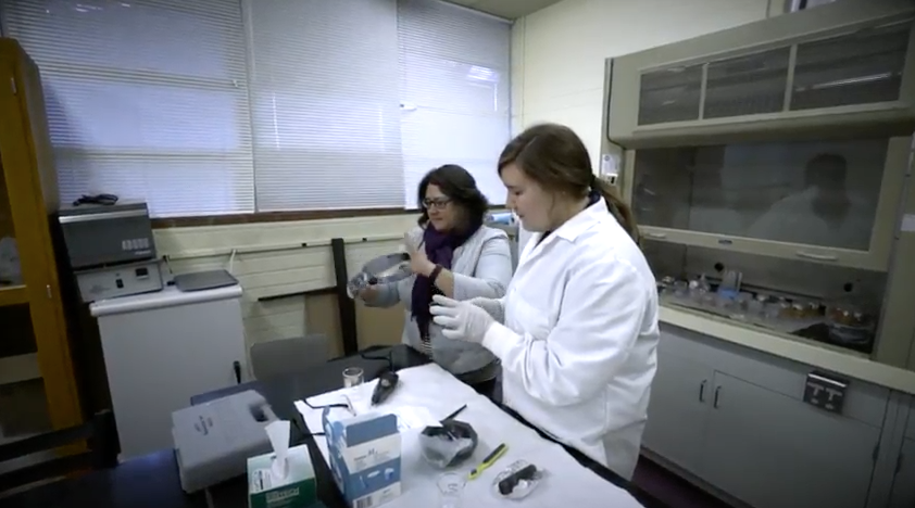 Corina Kellner and Taylor Lambrigger in forensic science lab