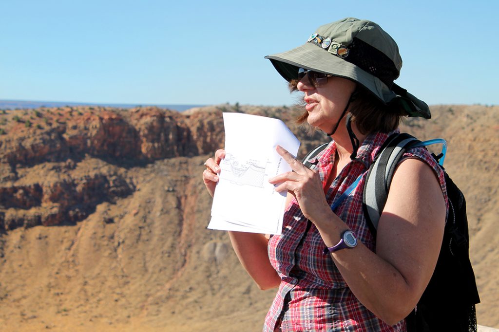 Nadine Barlow leads students on a hike around Meteor Crater, east of Flagstaff. It is the best preserved impact crater in the world.