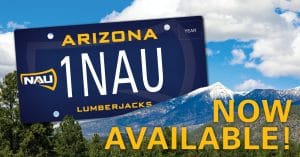 NAU License Plate with mountain background
