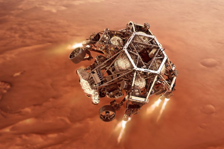 Artist's conception of Mars Perseverence landing.