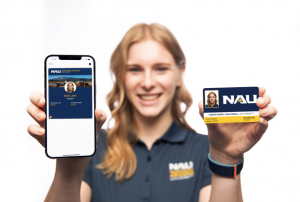 NAU student holding phone and physical ID