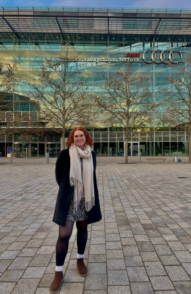 Valerie in front of Audi HQ