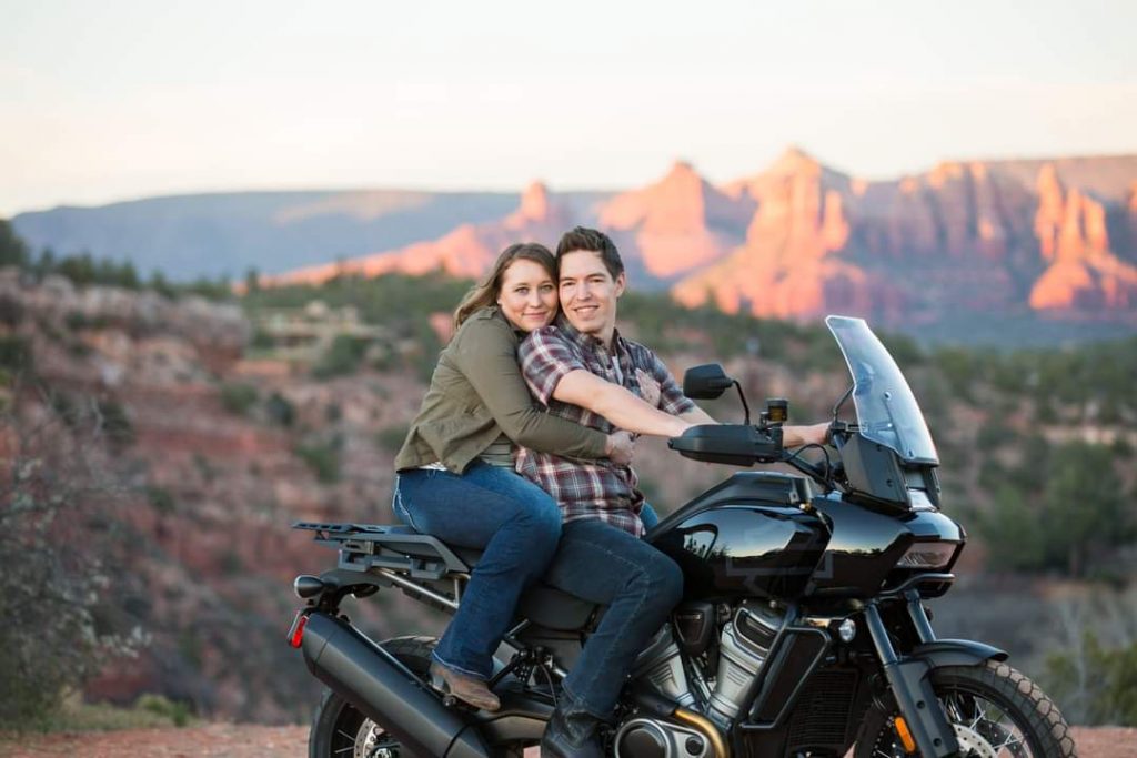 Amanda and Tyler Derzay on a motorcycle