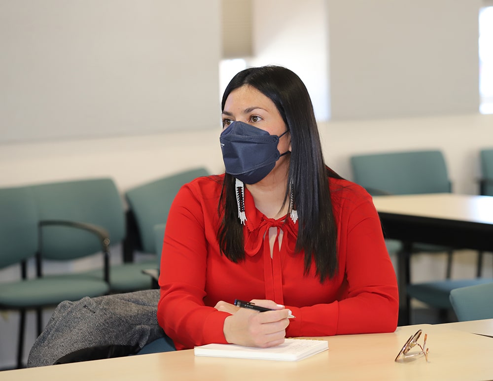 Chesleigh Keene, assistant professor, NAU Department of Educational Psychology, attends the introductory team meeting of the Center for Native American Cancer Health Equity (C-NACHE) on December 15 in the Applied Research and Development building on the NAU campus. 