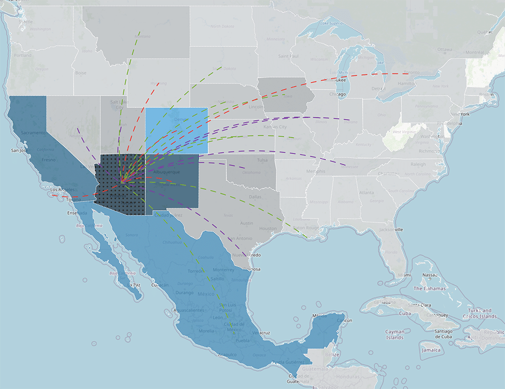 Map showing supply chains into Arizona