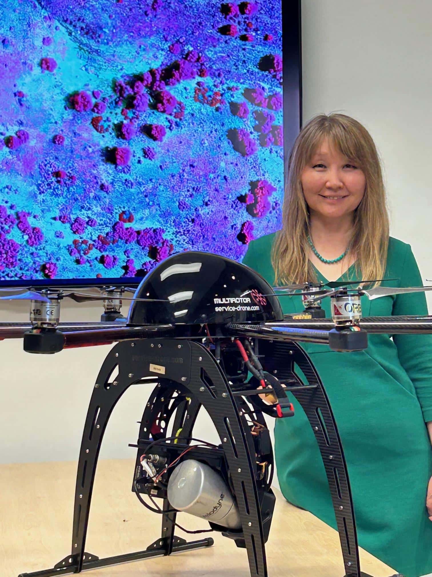 Teki Sankey, with one of her lab's field drones.