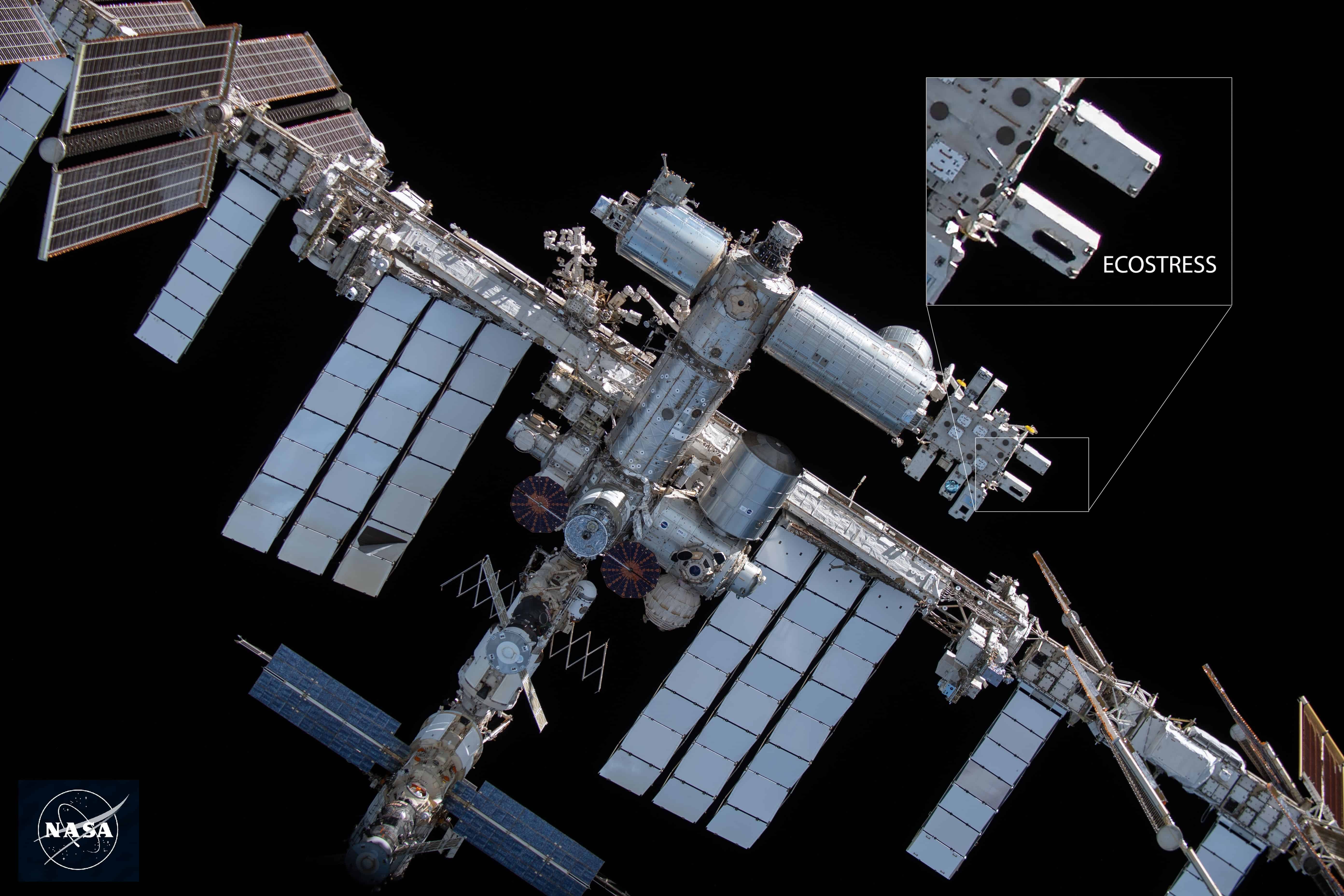 NASA's ECOSTRESS on the International Space Station Arial View with black space backgound