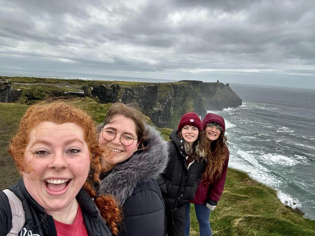 Abigail Hunsaker and friends at the Cliffs of Moher in Ireland