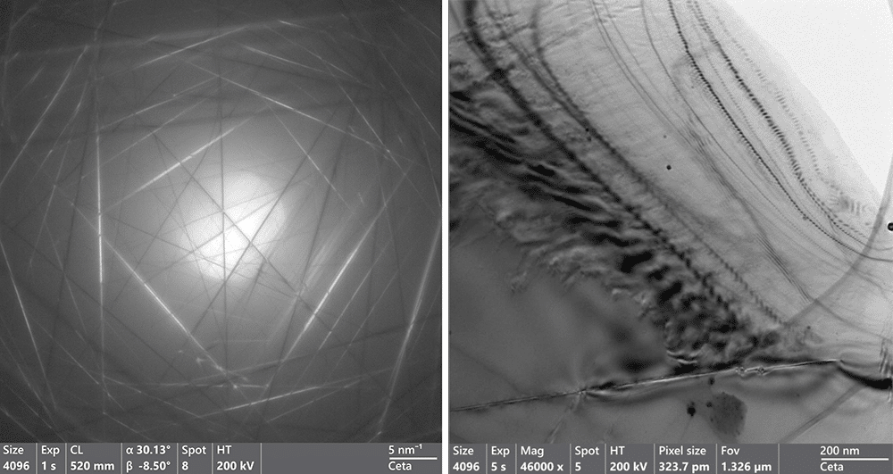 Images captured by the TEM