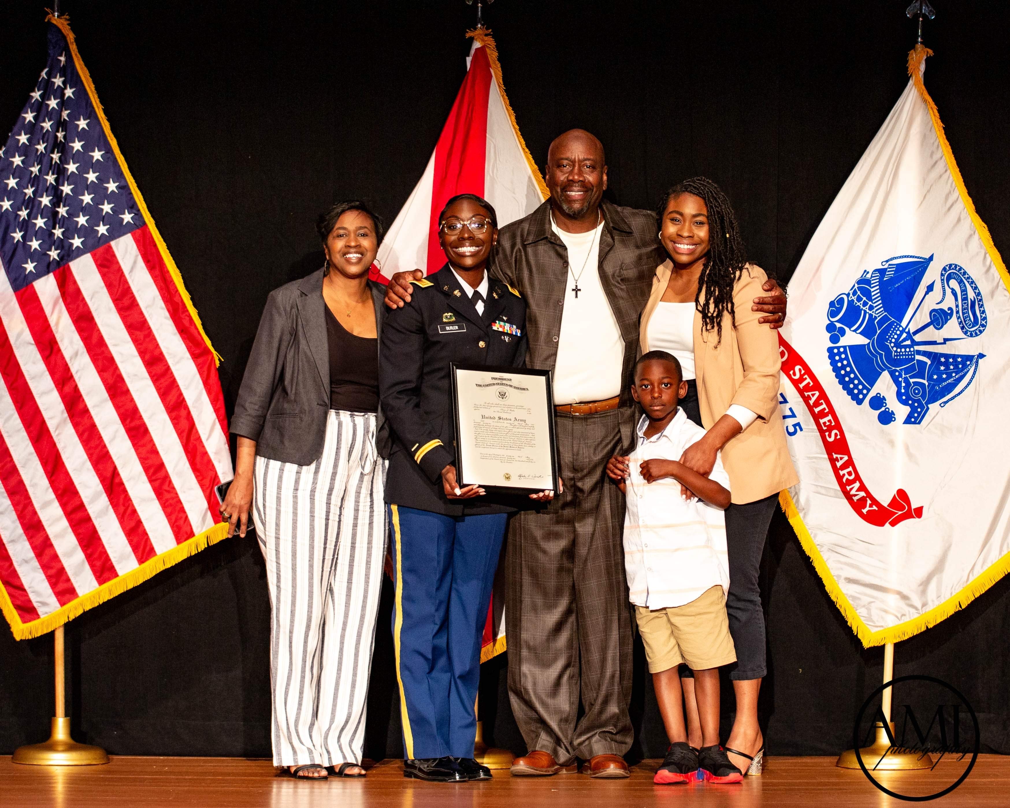 Kiera Butler and her family at a military ceremony.