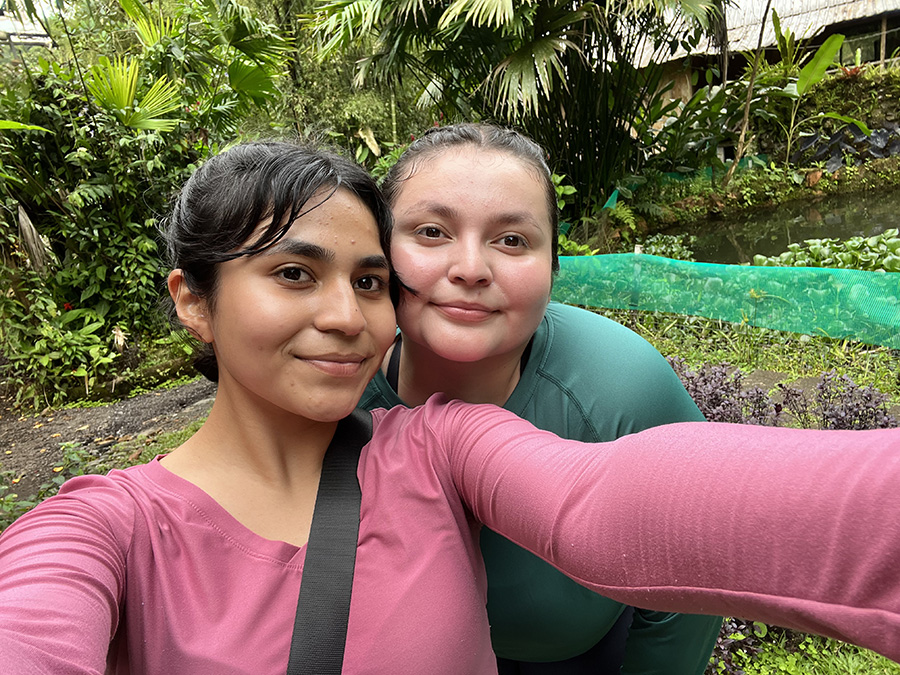 Idaly Monarrez Vega and her sister at a butterfly garden in Mindo. Ecuador.