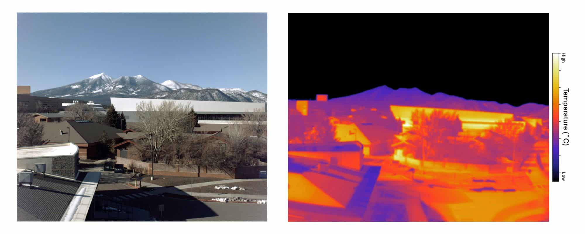 Side by side photos of the peaks in the visible and infrared spectrums taken with the VISIONS camera.