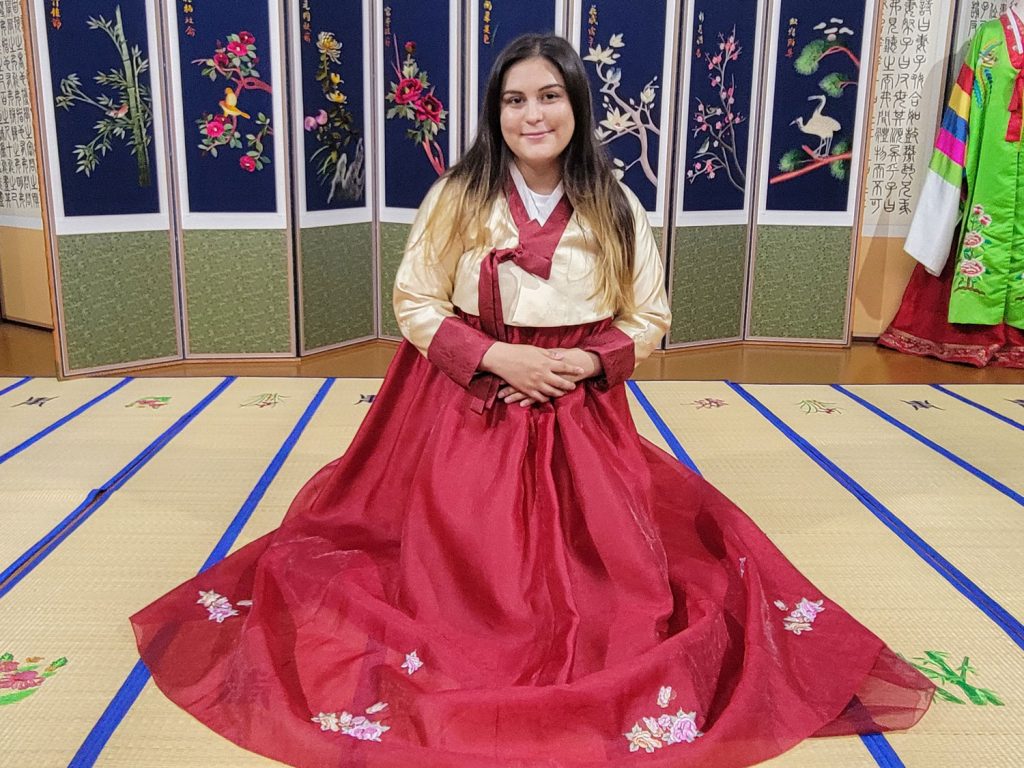 Hailey Lopez wearing traditional South Korean dress