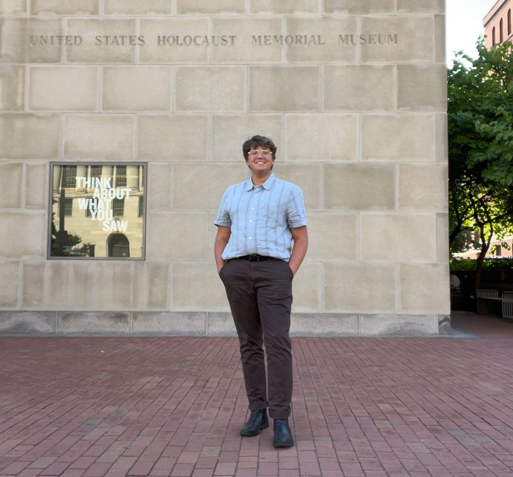 Henry Petterson posing in front of the United States National Holocaust Memorial Museum in Washington D.C.