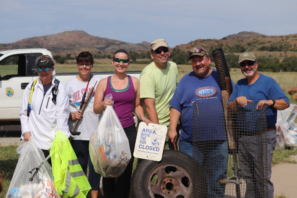 Volunteers picking up trash at a national monument