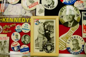 close up of buttons and pictures from the Kennedy-Goldwater presidential election