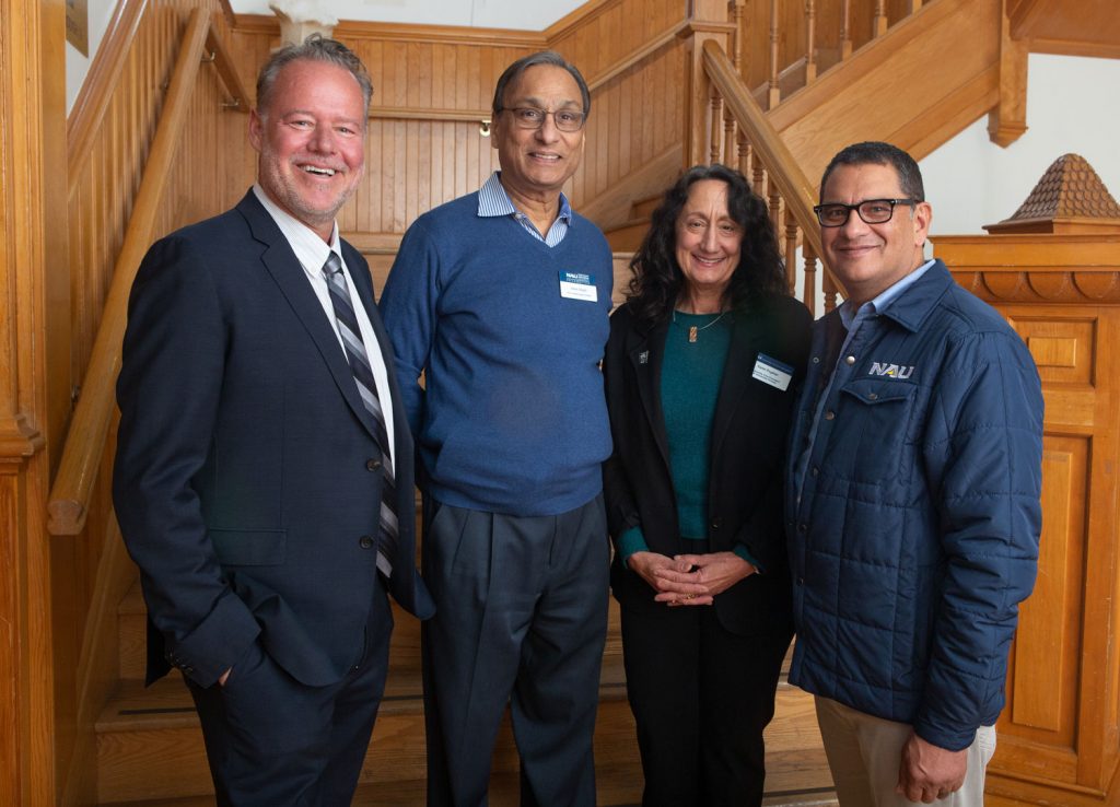 Steve Sanghi Distinguished Dean Charles Chadwell, Steve Sanghi, Executive Vice President and University Provost Karen Pugliesi and NAU President José Luiz Cruz Rivera.