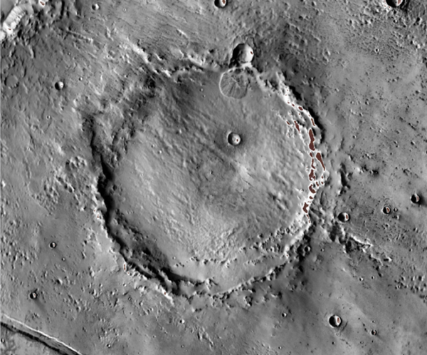 Barlow crater, Mars. Basemap credit: NASA Mars Odyssey/THEMIS Day IR 100m Global Mosaic (ASU).