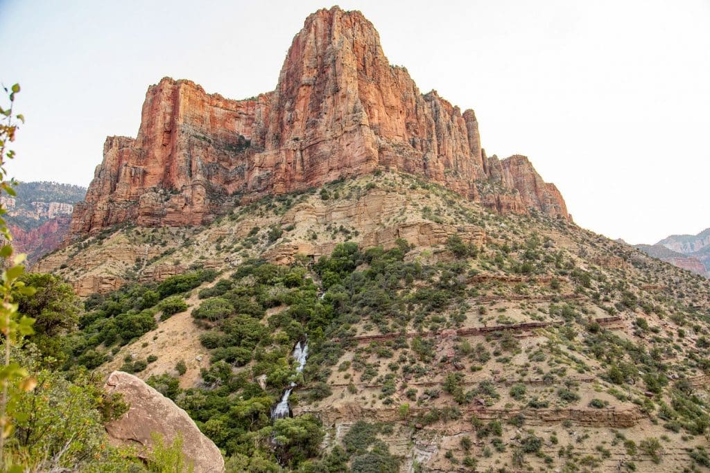 A waterfall coming down the side of the Kaibab formation at the Grand Canyon