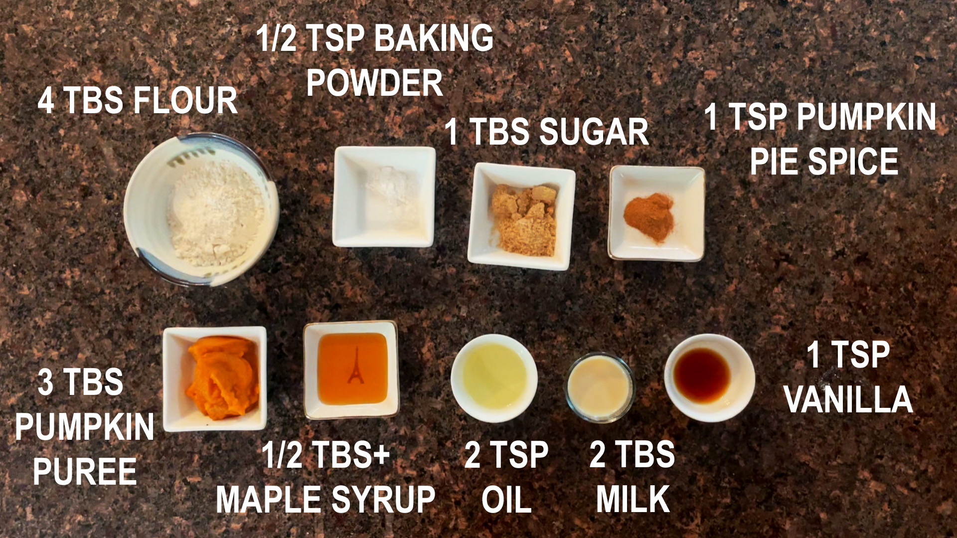 Ingredients to make pumpkin pie spice mug cake