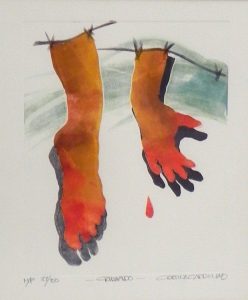 Drawing of a hand and a foot bleeding