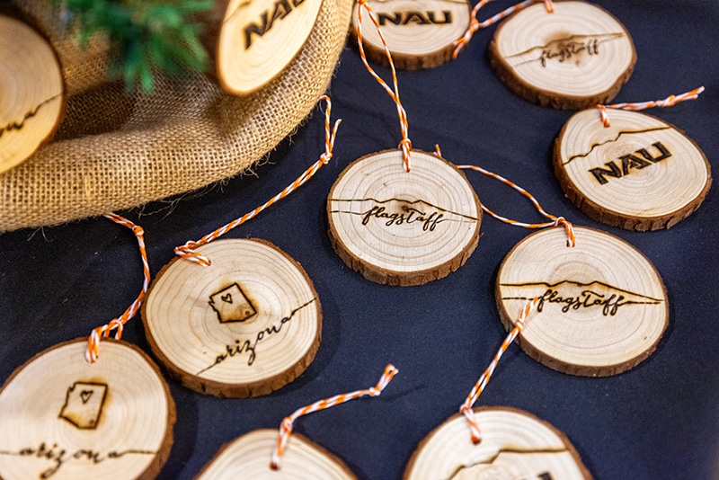 Picture of NAU ornaments on a table