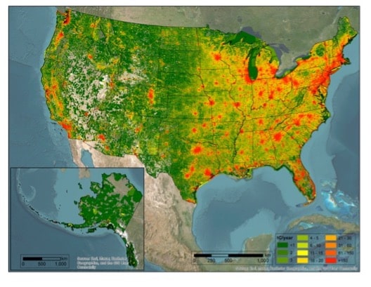 Map of the United States showing emissions