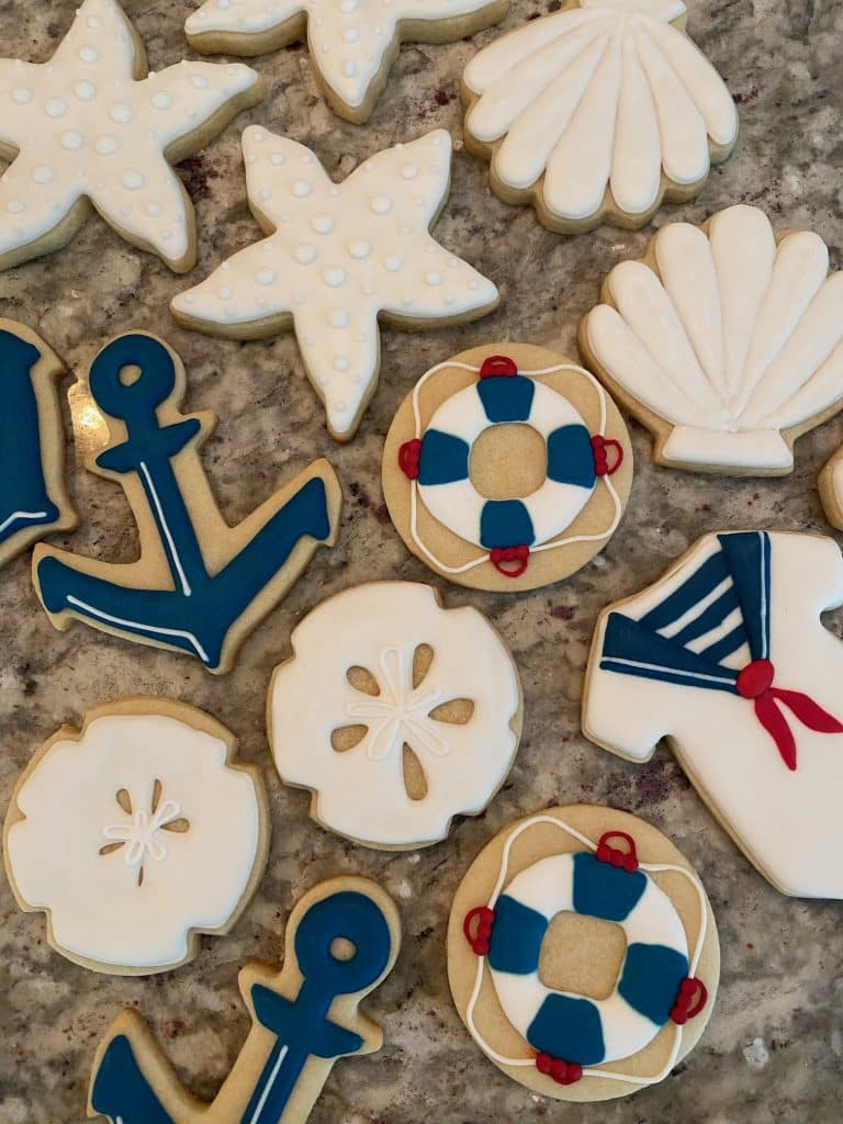 Royal icing cookies with a nautical theme