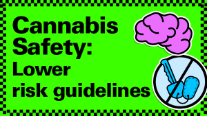 A bright green cannabis safety graphic.