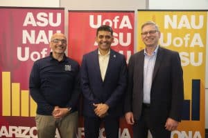 Ashok Subramanian, Karthik Kannan and Ohad Kadan at ASU's 2025 Case Competition