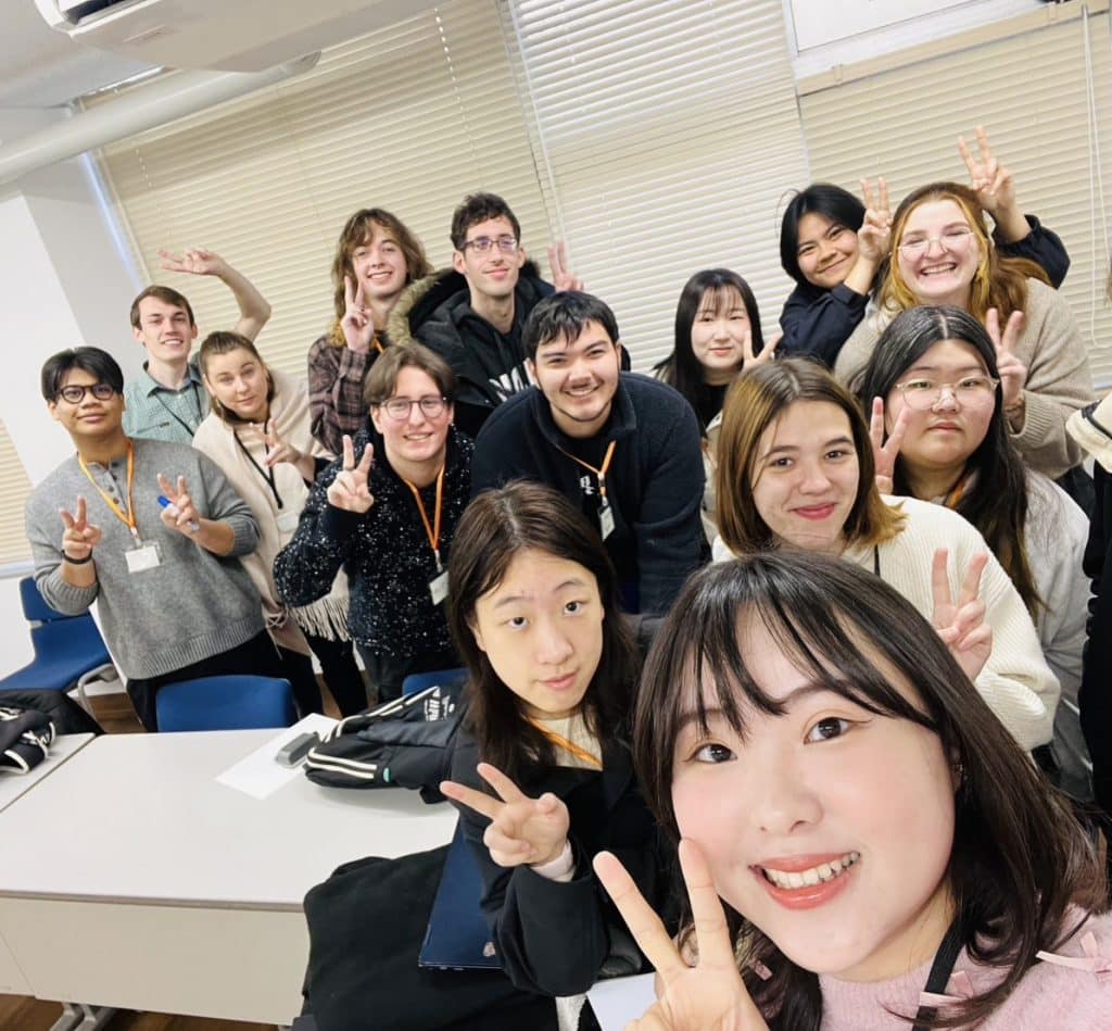 Jaidyn Thompson with friends in Japan