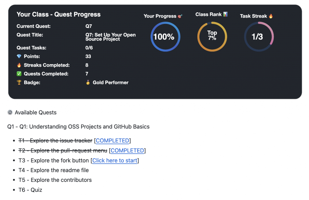 The student dashboard of OSS-Doorway.