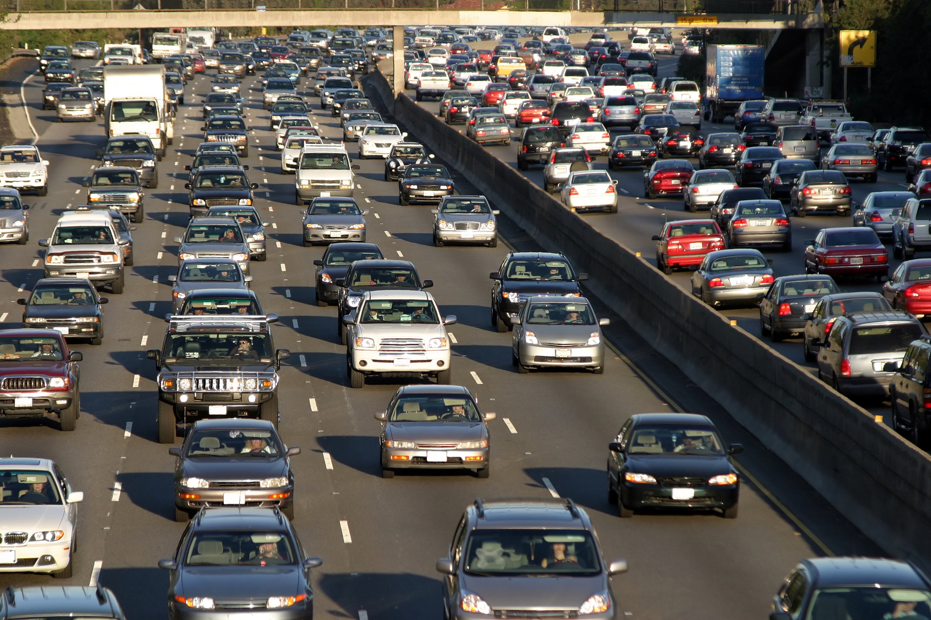 Traffic on a congested freeway.